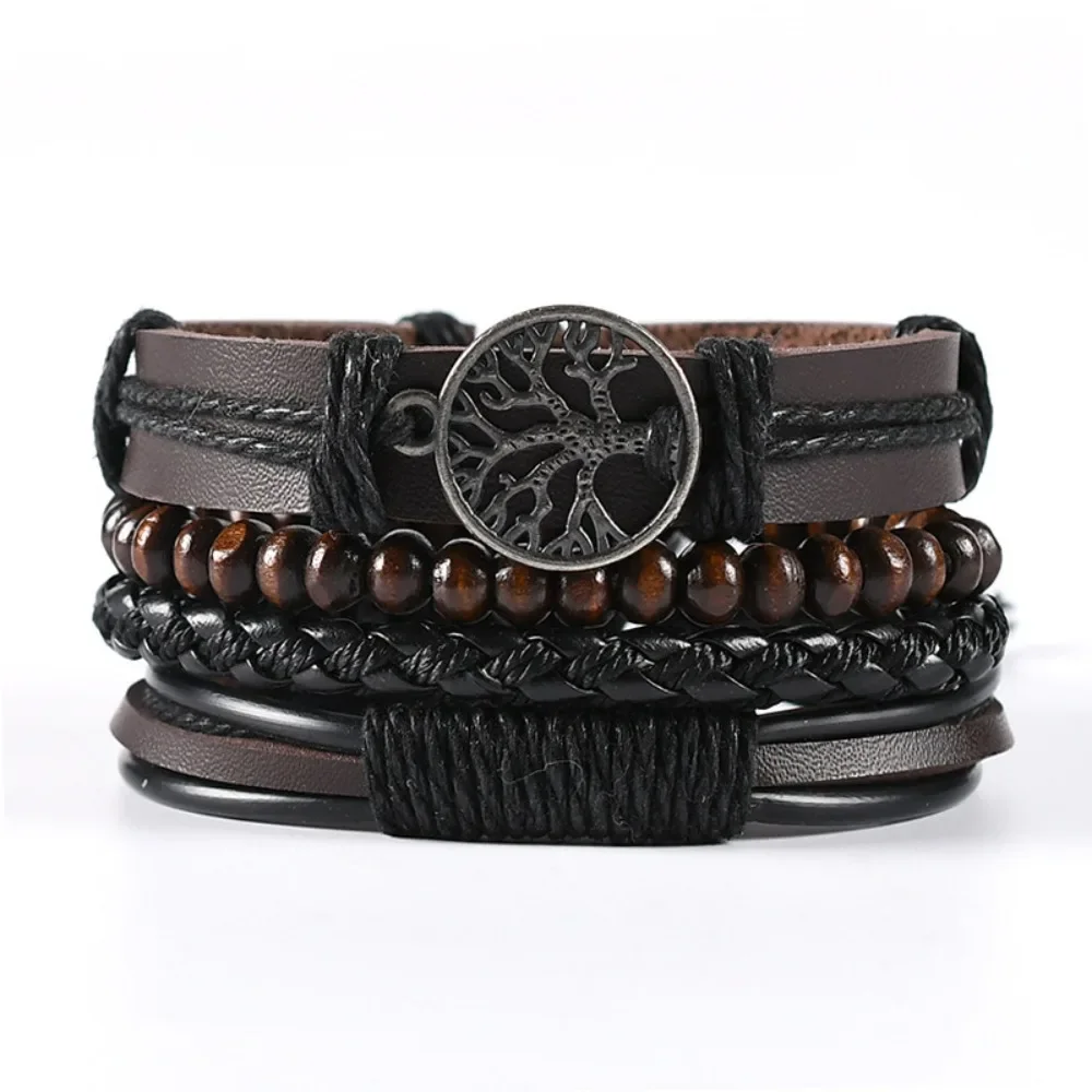 4pcs Set Black Leather Hand-kn - Men Accessories Style บทวิจารณ์และราคา