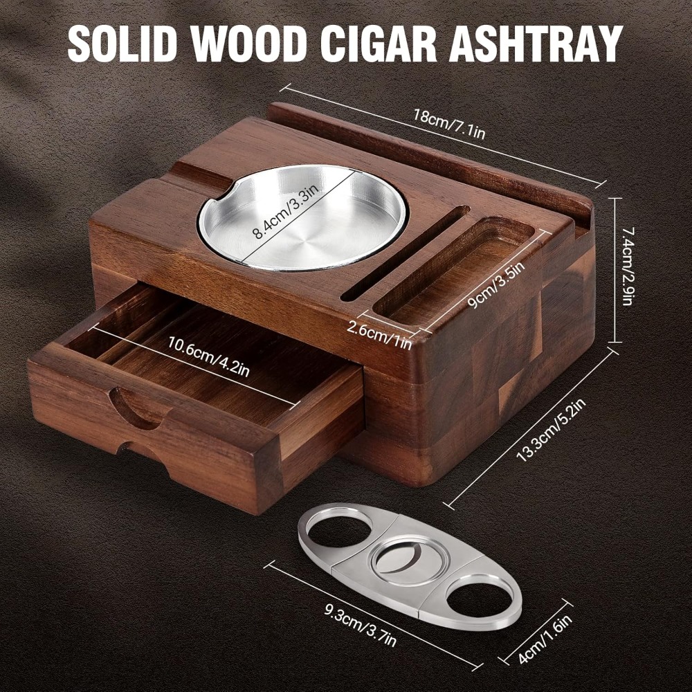 Wooden Cigar Ashtray with Cutt - Men Accessories Drawer บทวิจารณ์และราคา