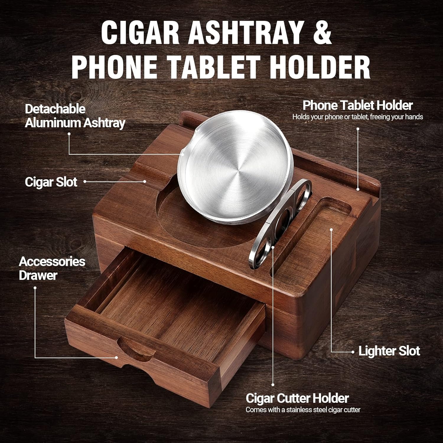 Wooden Ashtrays with Phone Tab - Men Accessories Drawer บทวิจารณ์และราคา
