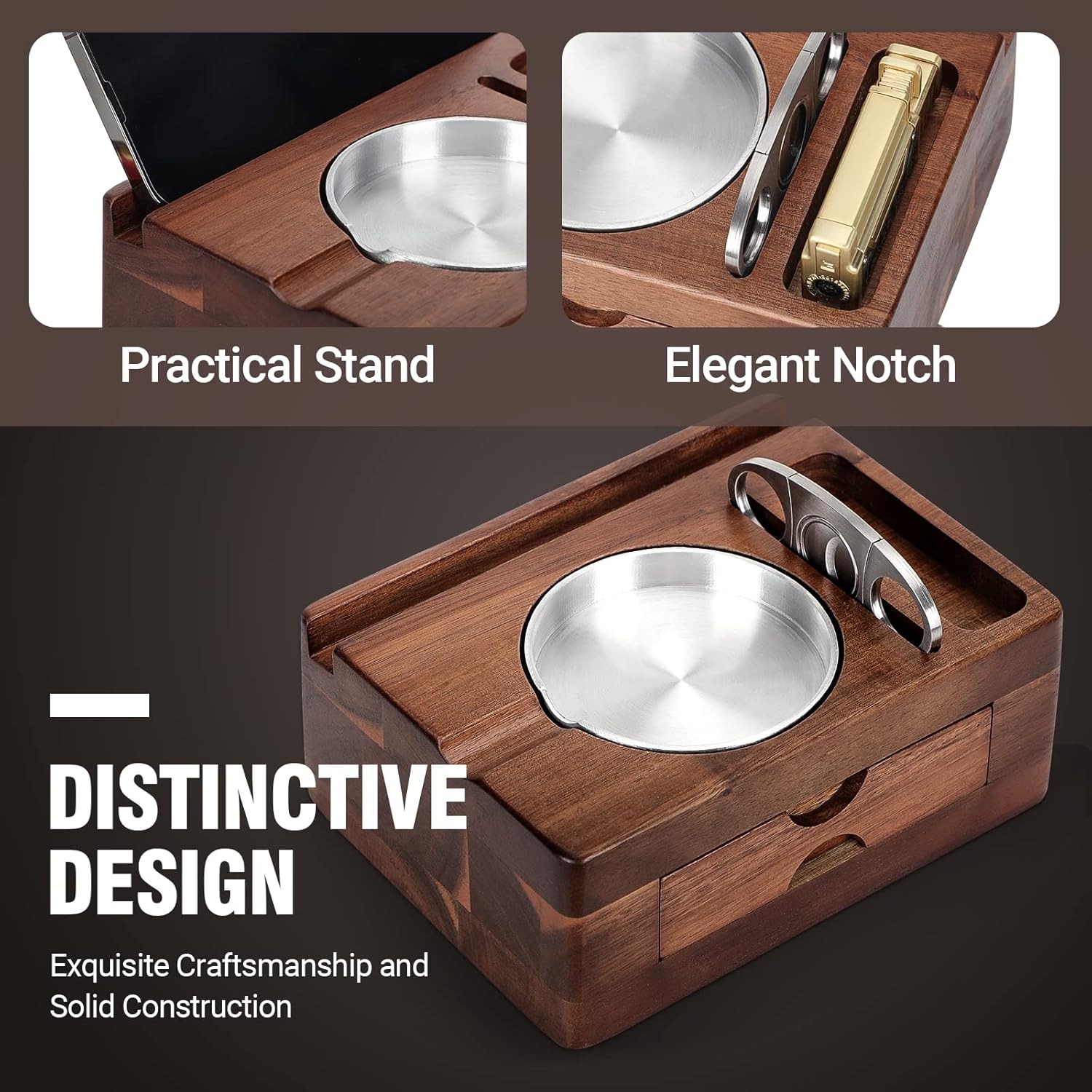 Wooden Ashtrays with Phone Tab - Men Accessories Drawer บทวิจารณ์และราคา