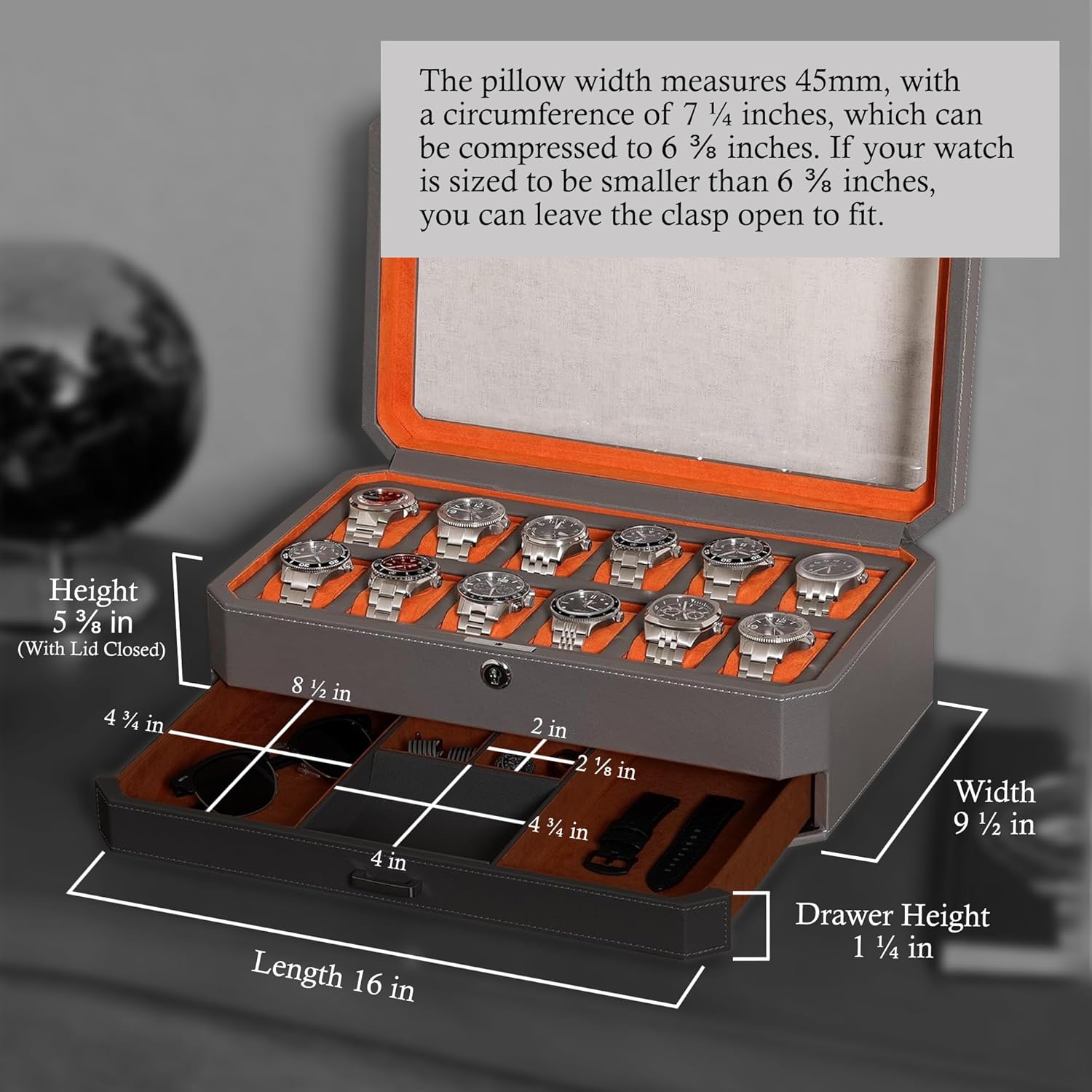 12 Slot Leather Watch Box with - Men Accessories Drawer บทวิจารณ์และราคา