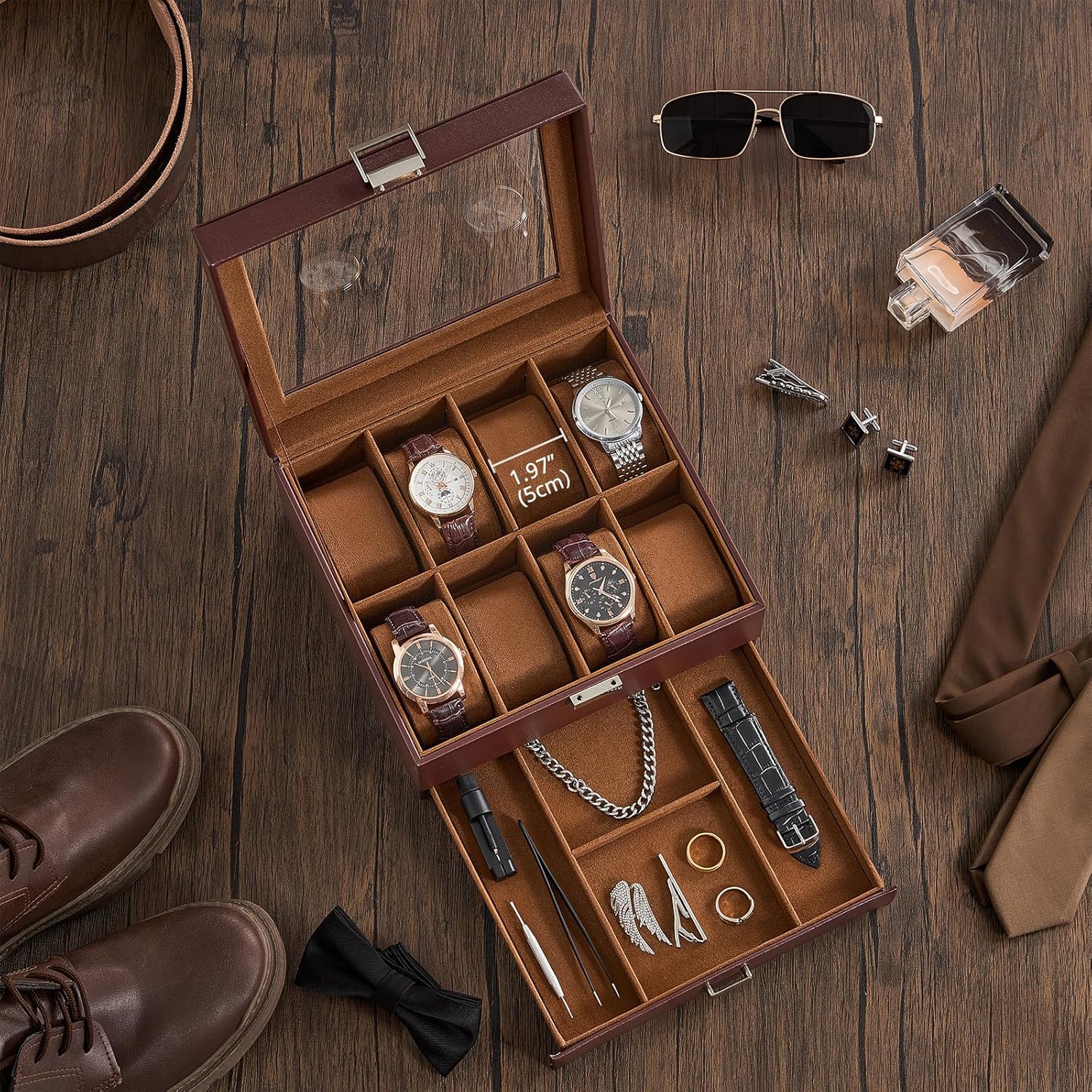 8 Slot Watch Box with Glass Li - Men Accessories Drawer บทวิจารณ์และราคา