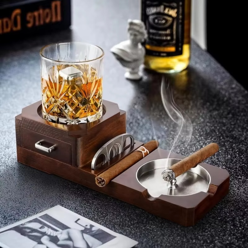 Wooden Cigar Ashtray with Draw - Men Accessories Drawer บทวิจารณ์และราคา
