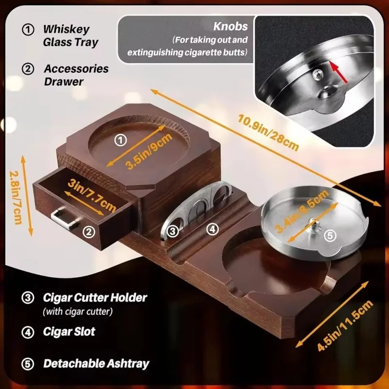 Wooden Cigar Ashtray with Draw - Men Accessories Drawer บทวิจารณ์และราคา