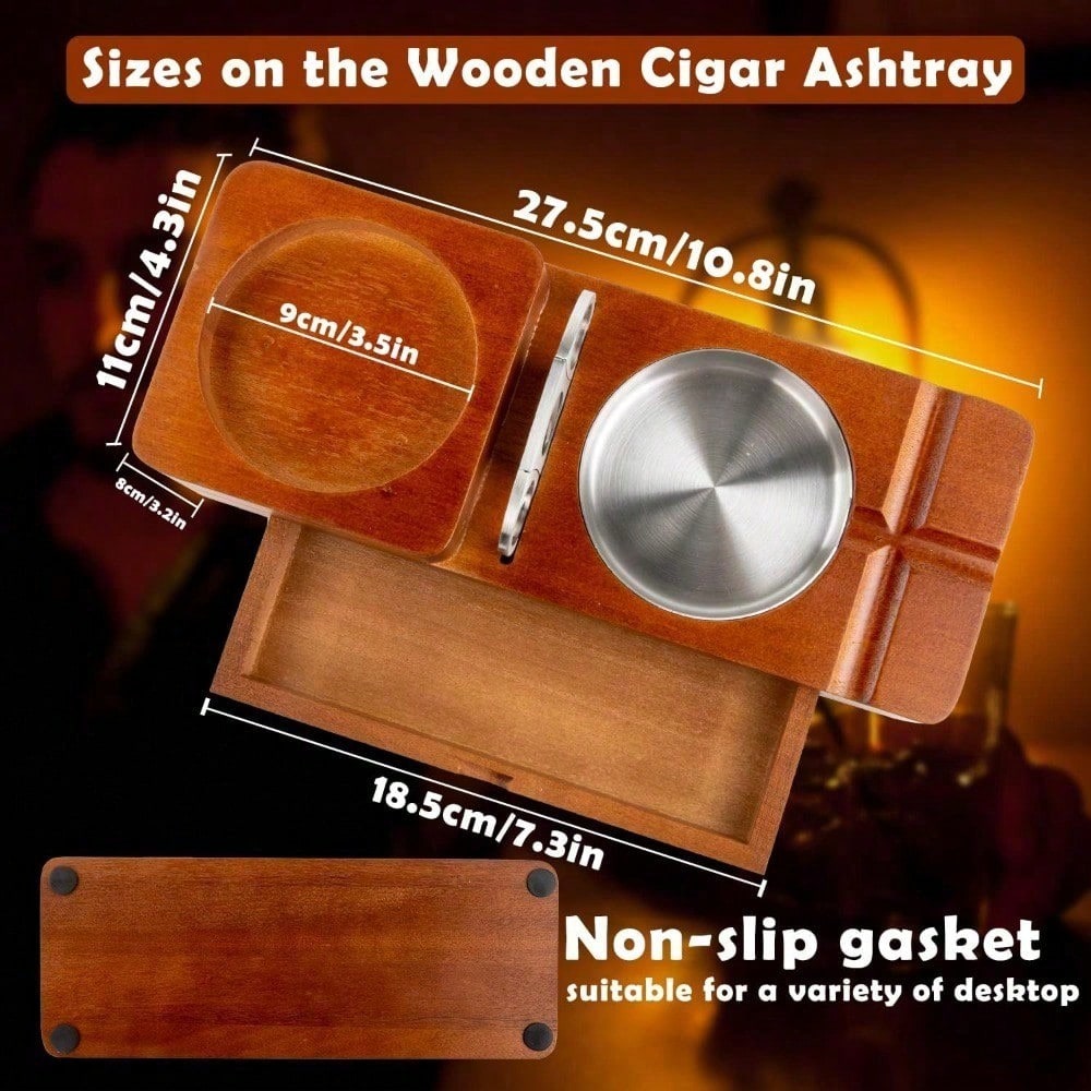 Wooden Cigar Ashtray Tray with - Men Accessories Drawer บทวิจารณ์และราคา