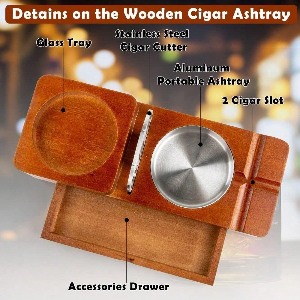 Wooden Cigar Ashtray Tray with - Men Accessories Drawer บทวิจารณ์และราคา