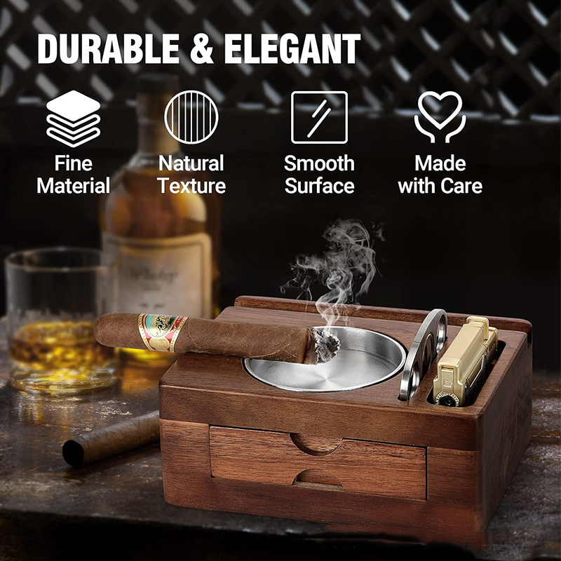 Wooden Cigar Ashtray Set Ashtr - Men Accessories Drawer บทวิจารณ์และราคา