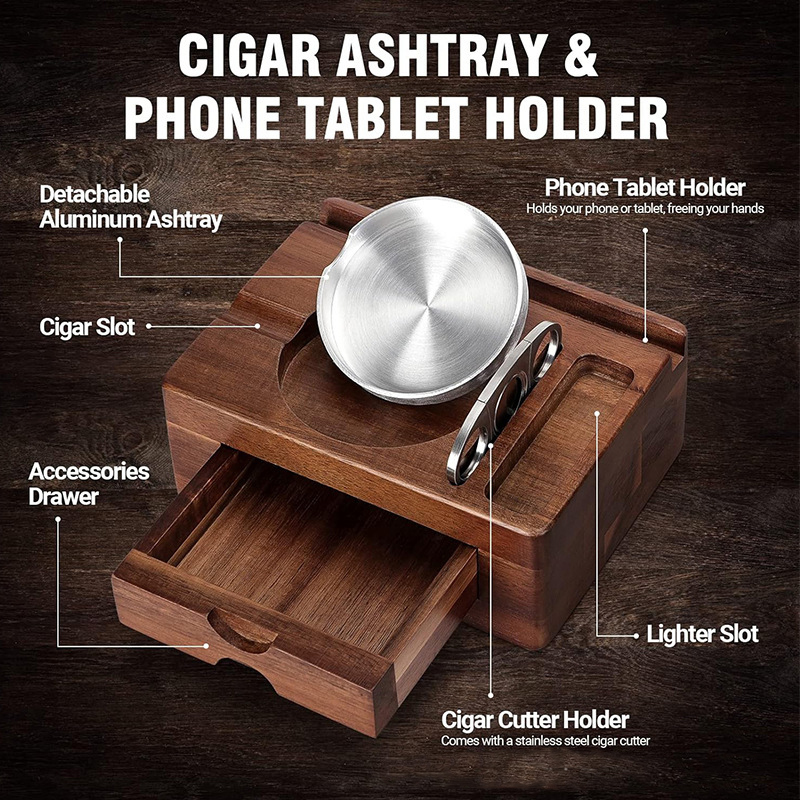 Wooden Cigar Ashtray Set Ashtr - Men Accessories Drawer บทวิจารณ์และราคา